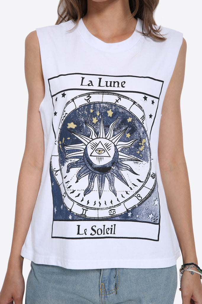 '70s Abstract Sun Printed Tee In White