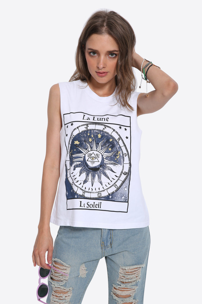'70s Abstract Sun Printed Tee In White